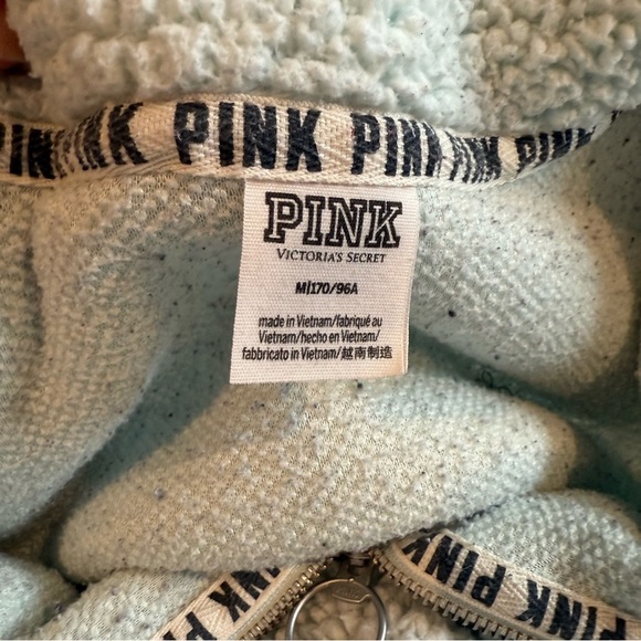 Victorias Secret PINK Light Green Sherpa Quarter Zip Size Medium - Picture 2 of 7